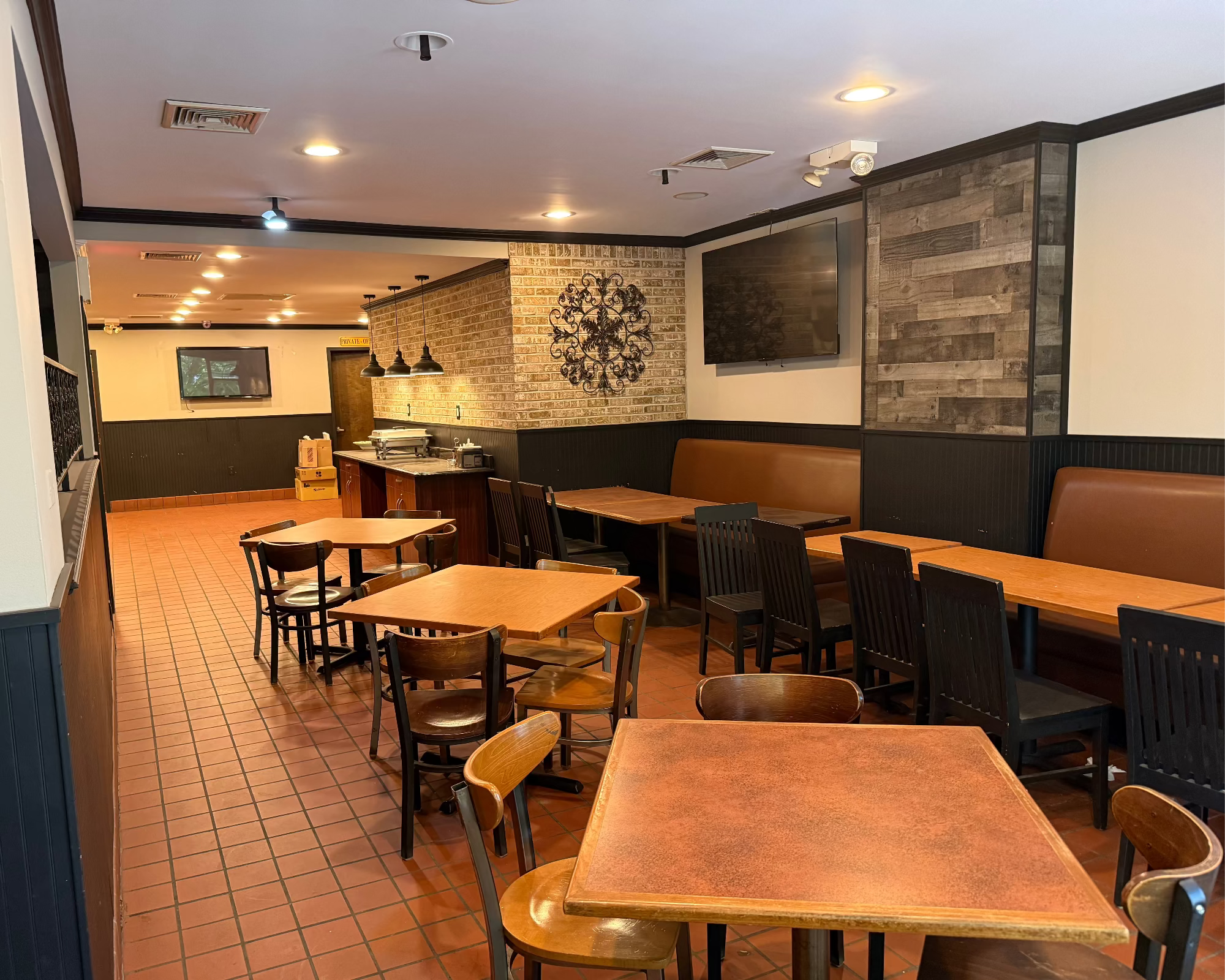 Event space with tables and chairs